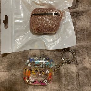 Kate Spade floral AirPod generation 3 case and a rose gold glitter case.